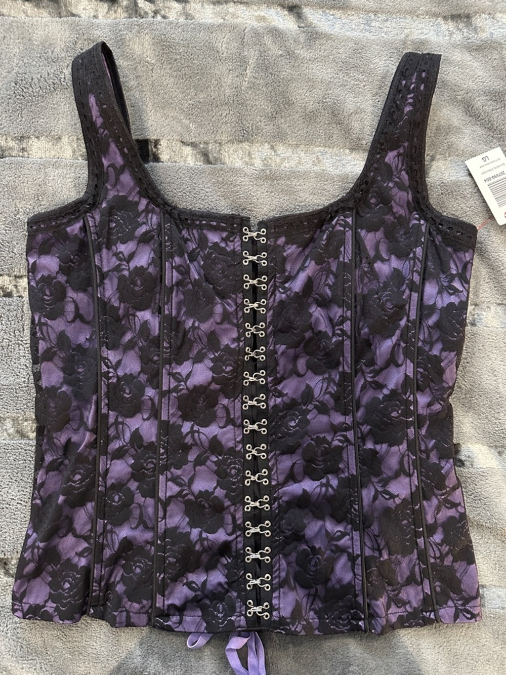 Tripp NYC Purple and Black Gothic Hook and Eye Corset Top Stretch L Gorgeous